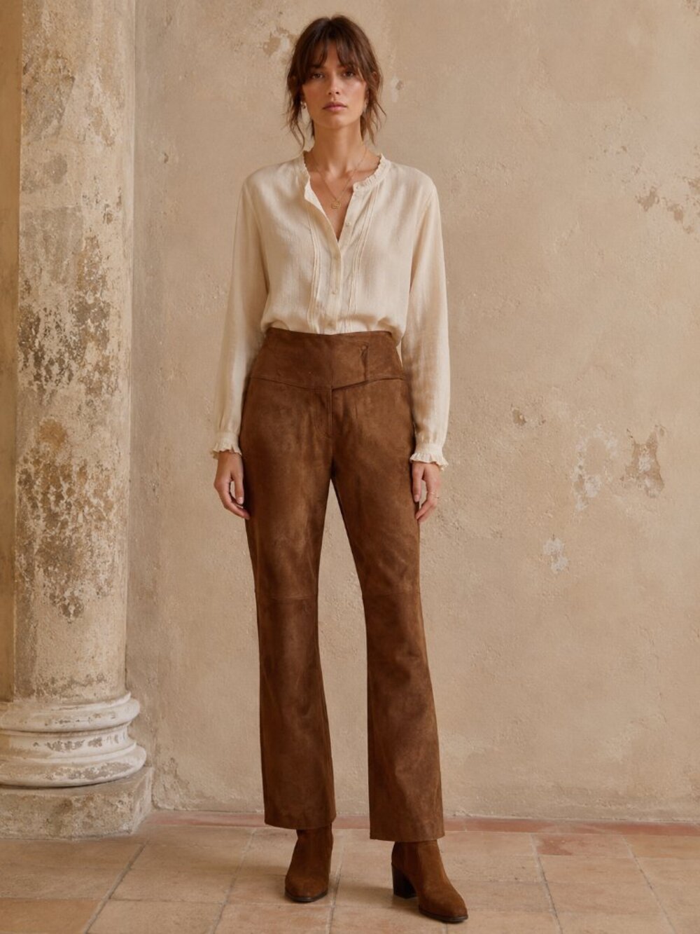 Cache Suede Leather Pants Bronze Brown Bootcut Y2K Boho Women's 8 Vintage